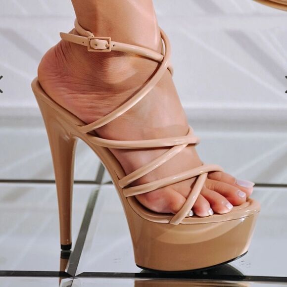 Cape Robbin Lili Nude Ankle Strap Platform Heels/ stilettos - Picture 1 of 13
